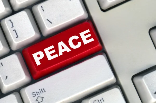 Концепції миру для способу життя, з повідомленням на клавіатурі комп'ютера . — стокове фото
