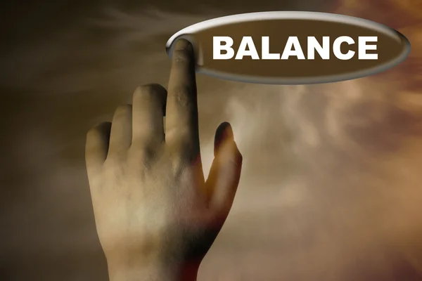 手和按钮与平衡的词 — 图库照片