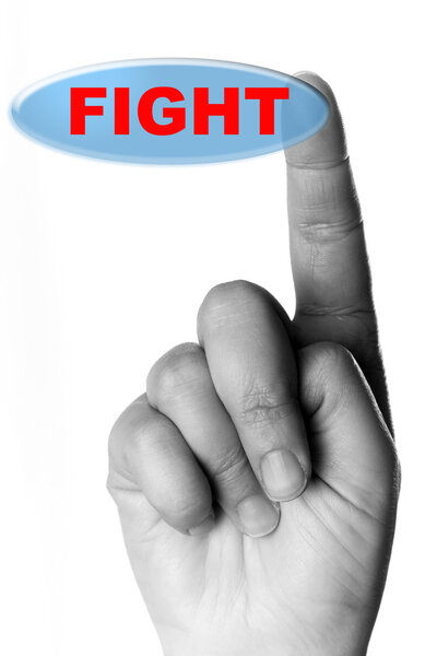 Рука и кнопка со словом
