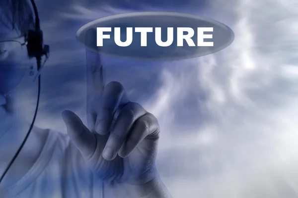 Hand med framtida knappen — Stockfoto
