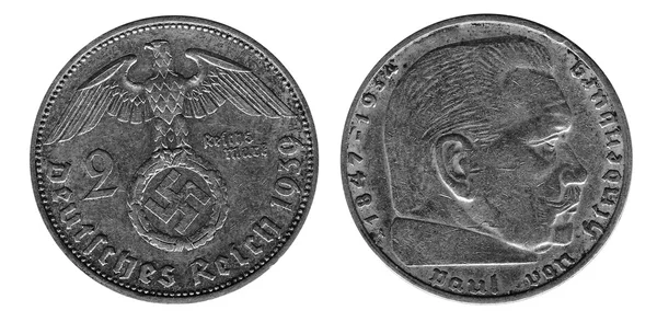 Moneta Argento vecchio 3th Reich, 2 mark — Foto Stock