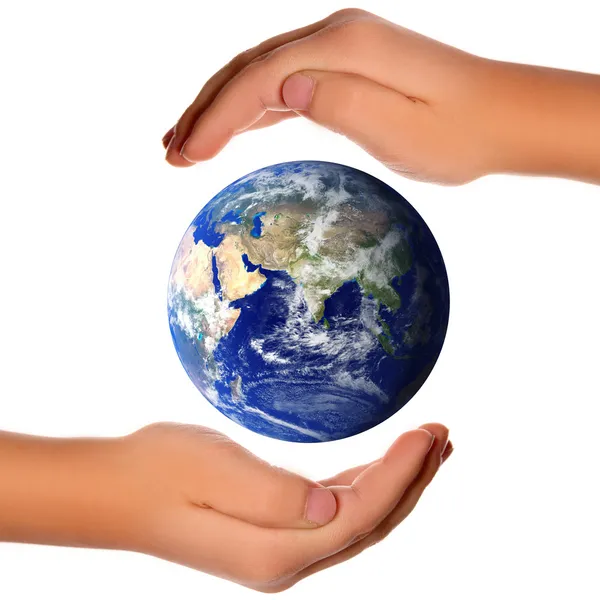 Save the world - hands around earth — Stock Photo, Image