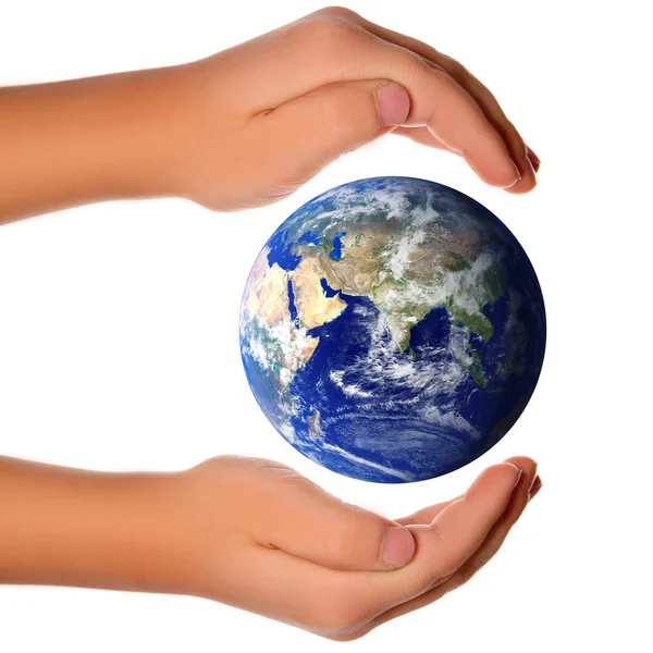 Save the world - hands around earth — Stock Photo, Image