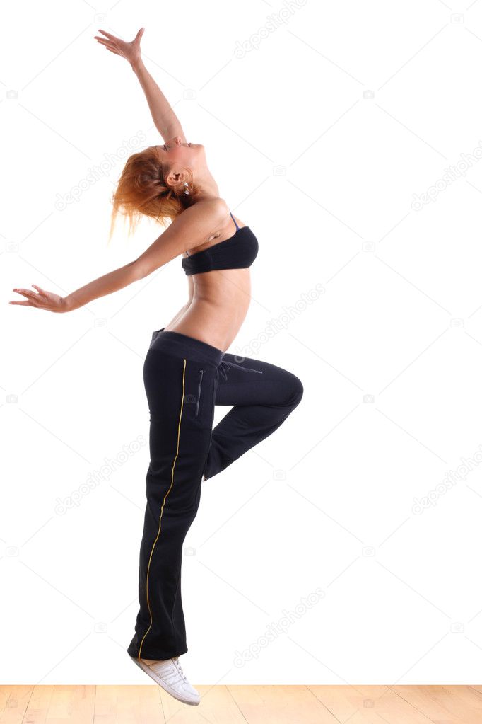 Jumping woman modern sport ballet dancer