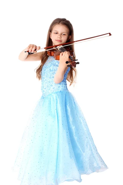 Девушка со скрипкой изолирована на белом — стоковое фото