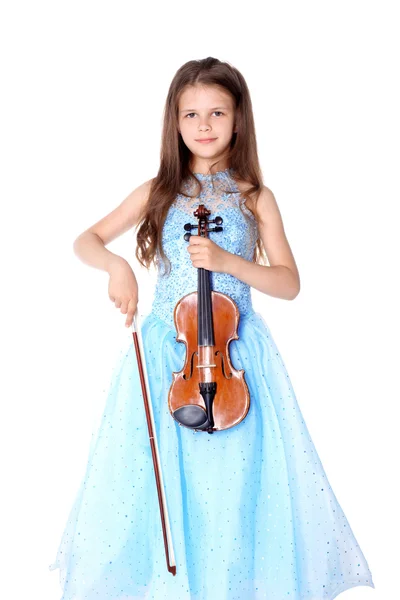 Menina com violino isolado no branco — Fotografia de Stock