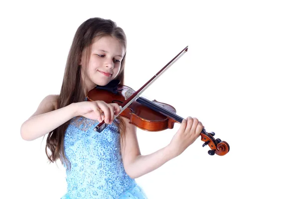 女孩用白色上孤立的小提琴 — 图库照片