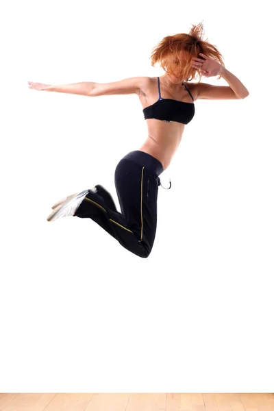 Skoki kobieta współczesnego sportu tancerz — Zdjęcie stockowe