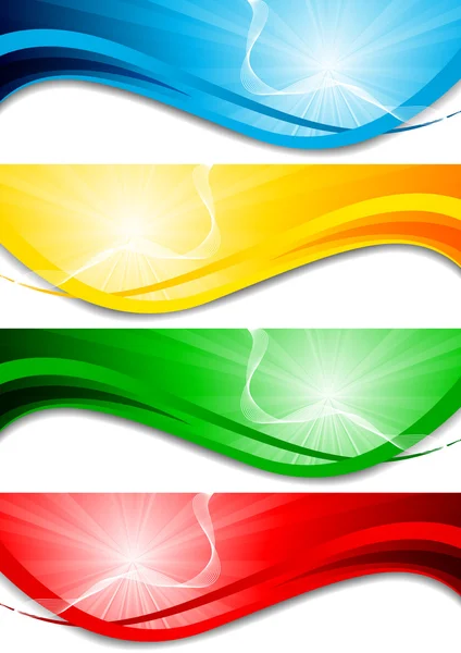 Ensemble vectoriel de bannières à ondes lumineuses — Image vectorielle