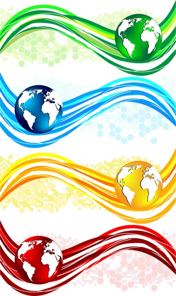 Conjunto de vetores coloridos banners ondulados com globo —  Vetores de Stock