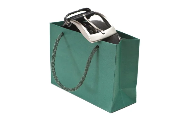 Grön väska med svart bälte — Stockfoto