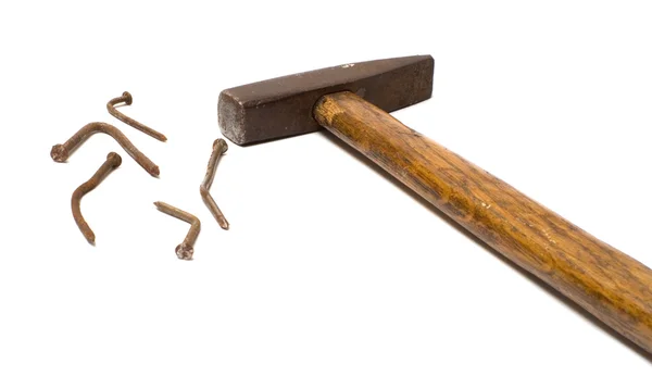 Nails and hammer. — Stock Photo, Image