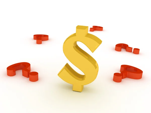 Dollar sign in an environment of questions — Stock Photo, Image