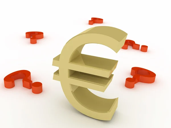 Euro sign in an environment of questions — Stock Photo, Image