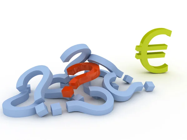 Euro ve sorular yığını üzerinde kayıt — Stok fotoğraf