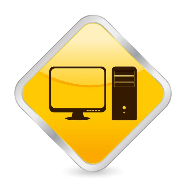 Computador amarelo ícone quadrado — Vetor de Stock