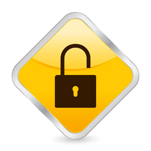 Cadeado aberto ícone quadrado amarelo — Vetor de Stock