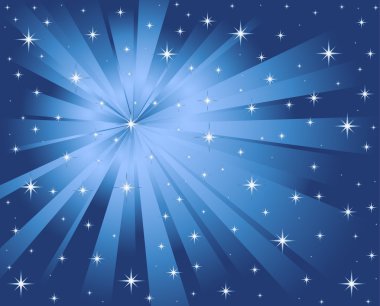Vector blue background stars and rays clipart