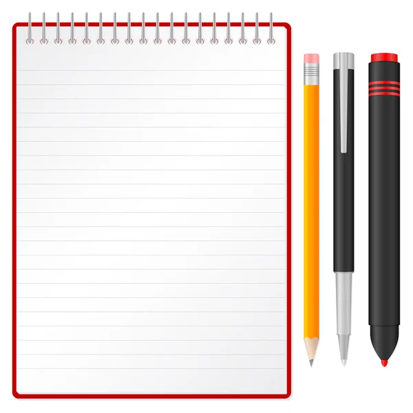 Notebook en pen potlood en markering — Stockvector