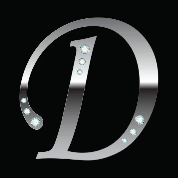 Silver metallic letter D — Stock Vector