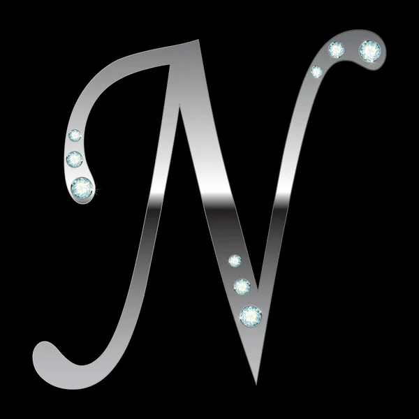 Серебряная металлическая буква N — стоковый вектор
