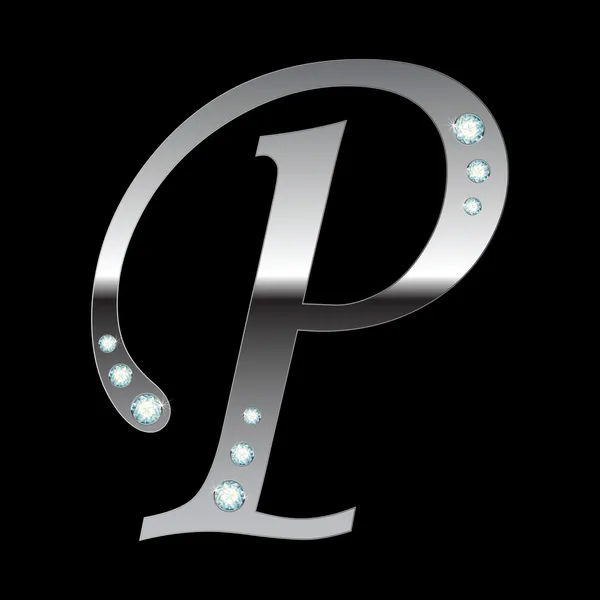 Silver metallic letter P — Stock Vector