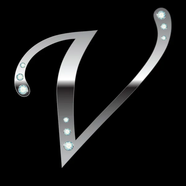 Silver metallic letter V — Stock Vector