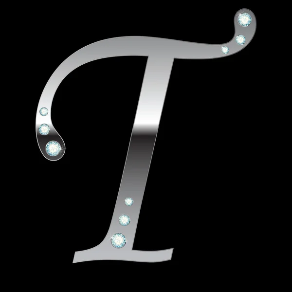 Silver metallic letter T — Stock Vector