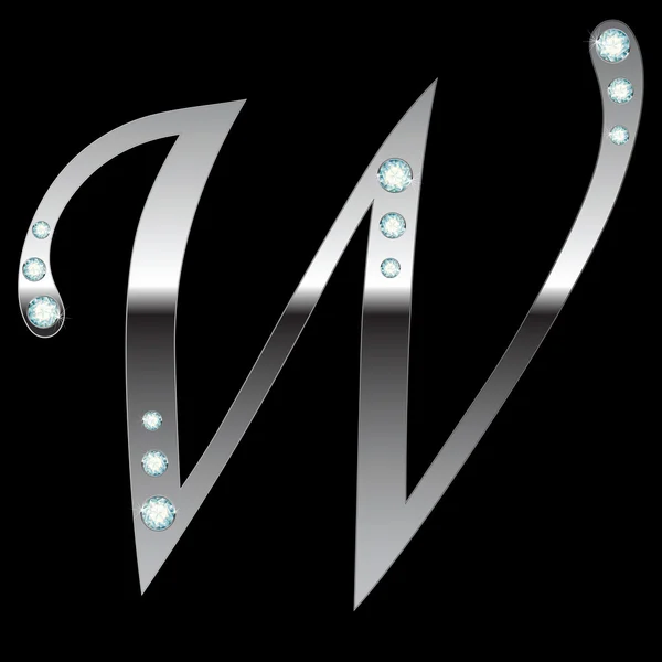 Silver metallic letter W — Stock Vector