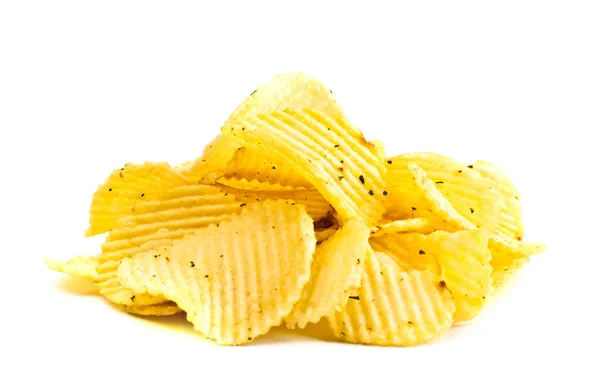 Handful of yellow potato chips — Stock Photo, Image