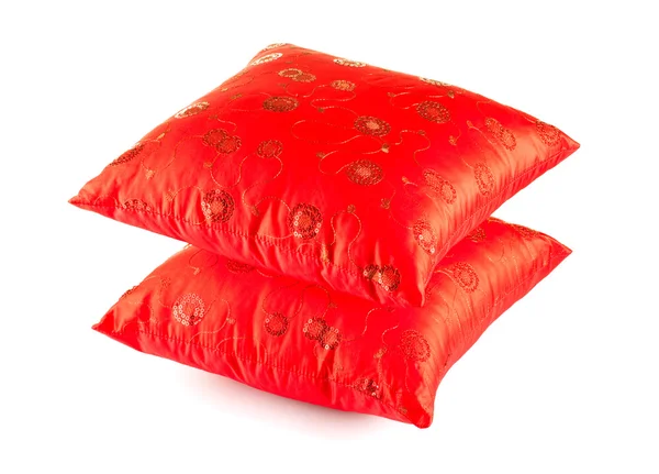 Dwa czerwone poduszki dekoracyjne — Zdjęcie stockowe