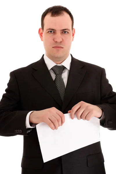 Businessman ready tear paper — Stock Photo, Image