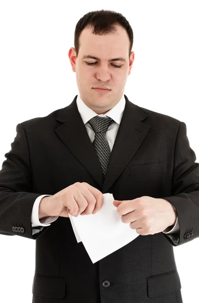 Businessman tear paper — Stock Photo, Image