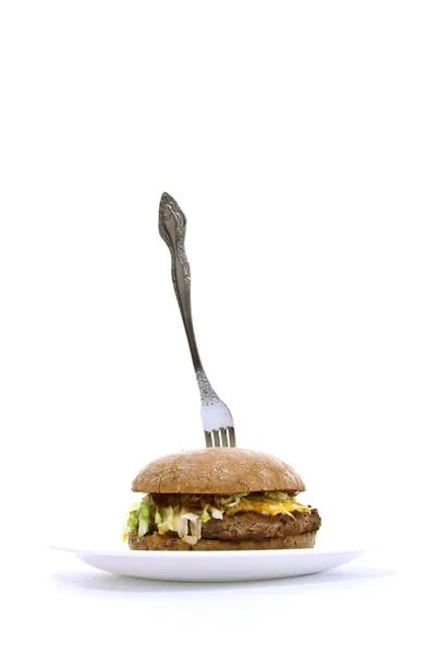 Gabel steckt in fettem Sandwich fest — Stockfoto
