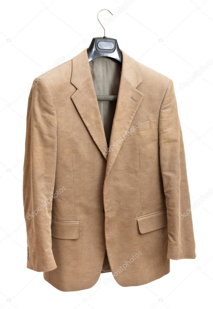 Beige jacket on hanger