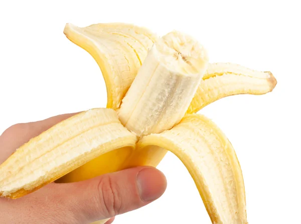 Banana descascada na mão — Fotografia de Stock