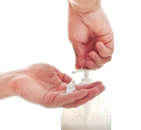 Tvätta händerna med flytande tvål — Stockfoto