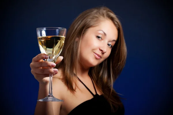 stock image Beautiful girl with glass of wine