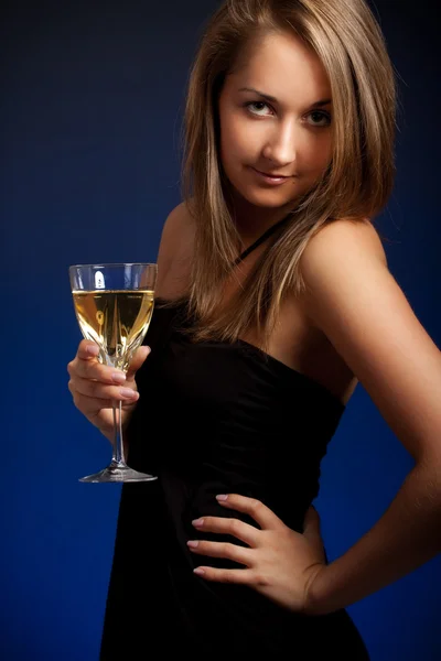 stock image Beautiful girl with glass of wine