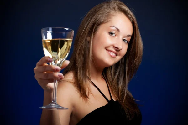 stock image Beautiful girl with glass of wine