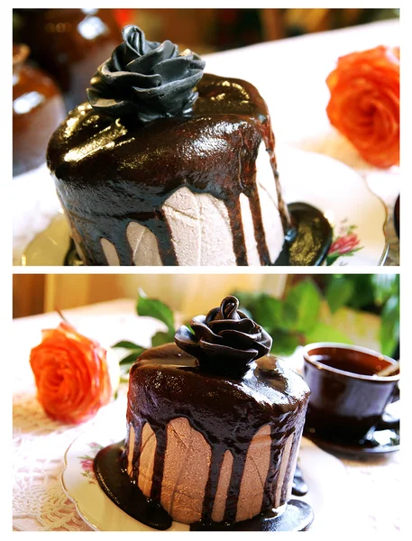 Çikolata kek üzerine gül — Stok fotoğraf