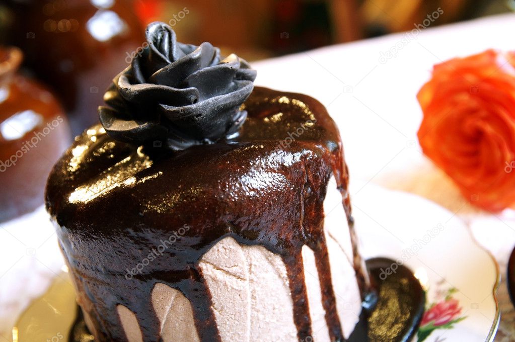 Chocolate rose on a cake
