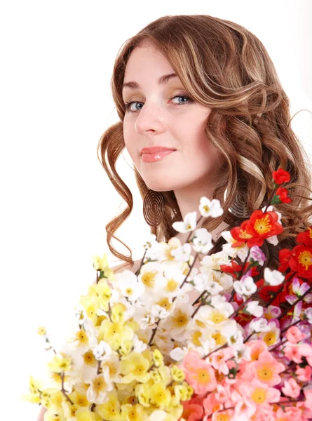 Schönes Mädchen mit Frühlingsblume. — Stockfoto