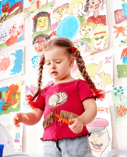 Child with picture and brush — Stock Photo, Image