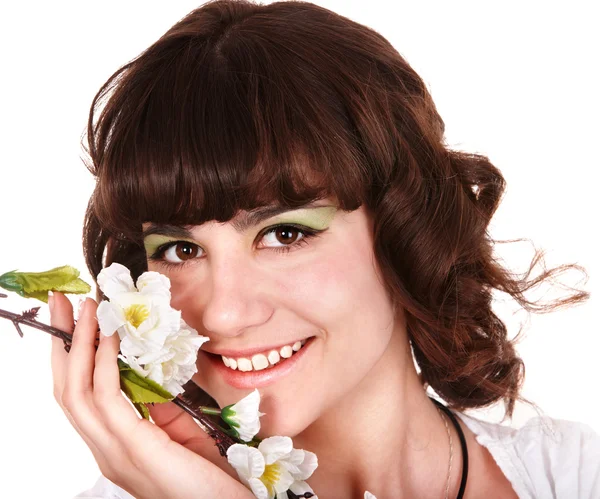 Hermosa chica con flor de primavera . —  Fotos de Stock