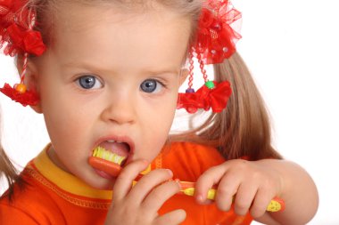 Child clean brush one's teeth. clipart