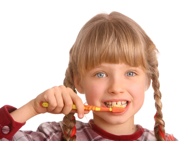 Dziecko czystego pędzla, jeden z zębów. — Zdjęcie stockowe