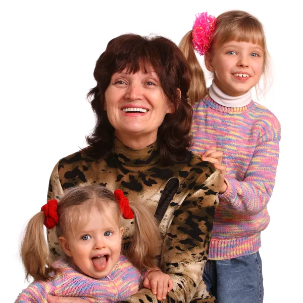 Happy grandmother and two granddaughter. — Stock Photo, Image
