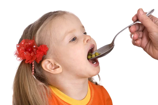 Alimentazione di pera di bambina . — Foto Stock