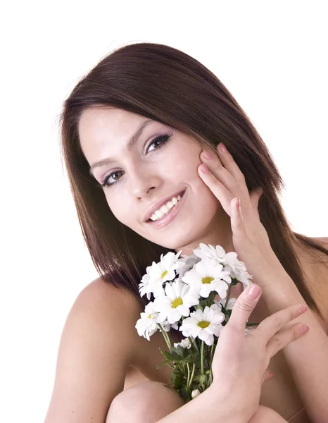 Beautiful young with flower. Massage. — Stock Photo, Image